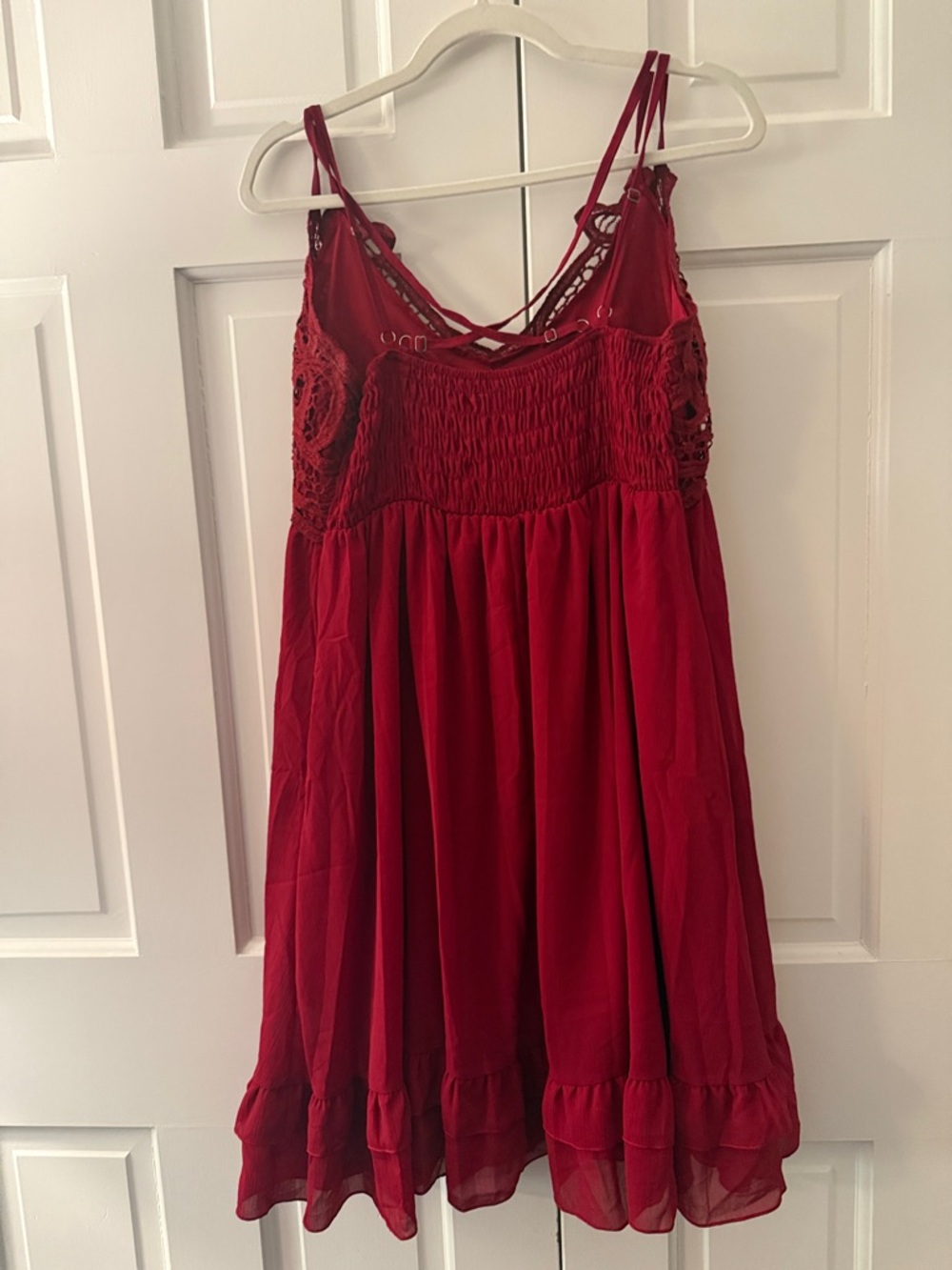 Red Lace Bodice Spaghetti Strap Dress - Picture 2 of 6